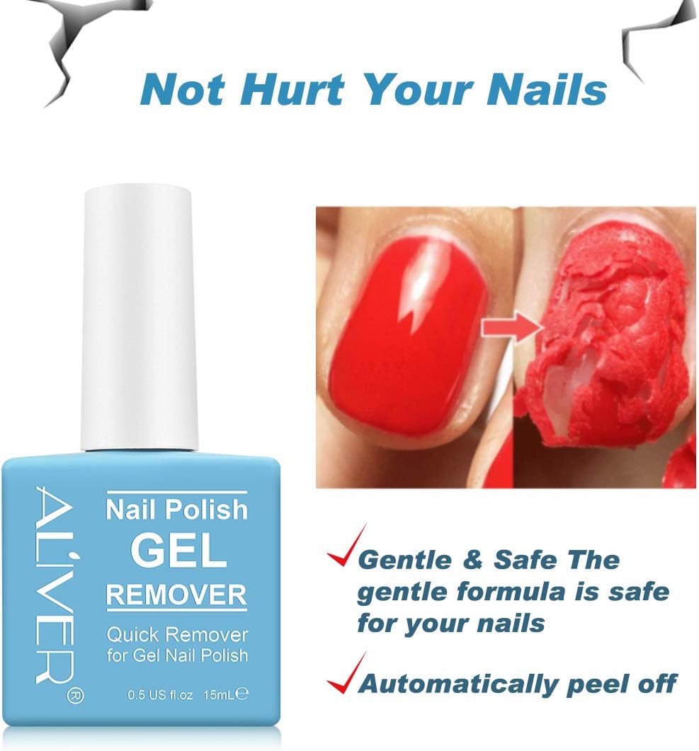 Gel Nail Polish Remover 15 Ml, Peel off in 3-5 Min, Easy Quick Remove Gel Nail, Acrylic & UV Nail, Without Foil Soak or Wrap, Do Not Hurt Nails, with Nail File, Cuticle Pusher and Nail Polish Scraper