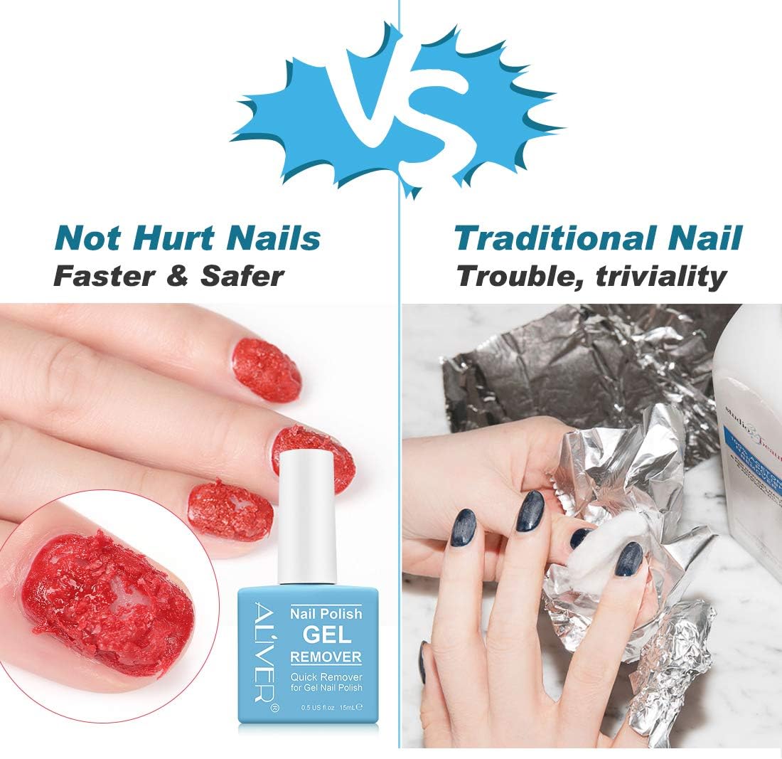 Gel Nail Polish Remover 15 Ml, Peel off in 3-5 Min, Easy Quick Remove Gel Nail, Acrylic & UV Nail, Without Foil Soak or Wrap, Do Not Hurt Nails, with Nail File, Cuticle Pusher and Nail Polish Scraper